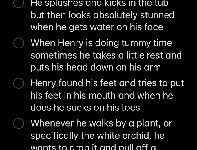 A cropped screenshot of the original shared Apple Note showing memories about bathtime and tummy time.